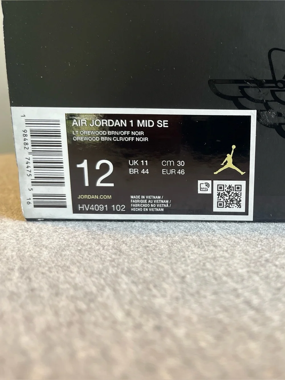 Nike Air Jordan 1 Mid SE Off Orewood Brown Off Noir Men’s Size 12 HV4091-102